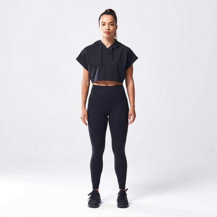 Tricou pentru femei Vented Crop Hoodie Black - SQUATWOLF 