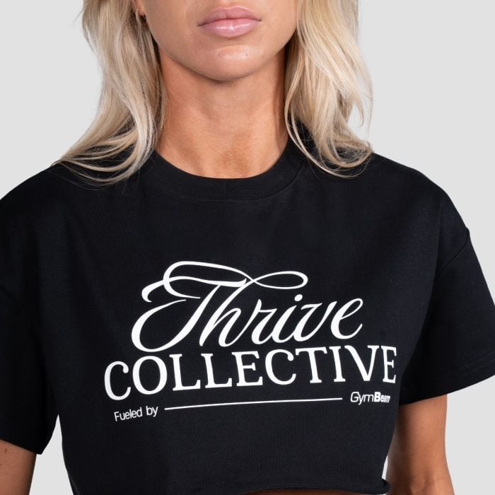 Tricou pentru femei cropped Thrive Black - GymBeam L