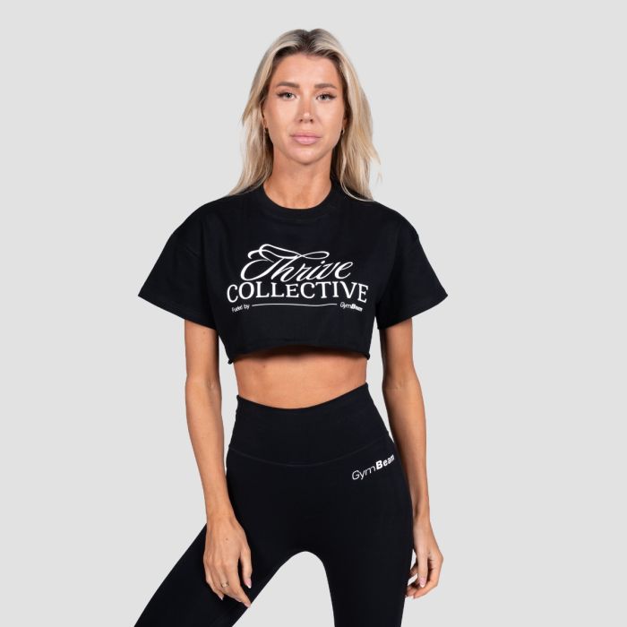 Tricou pentru femei cropped Thrive Black - GymBeam L