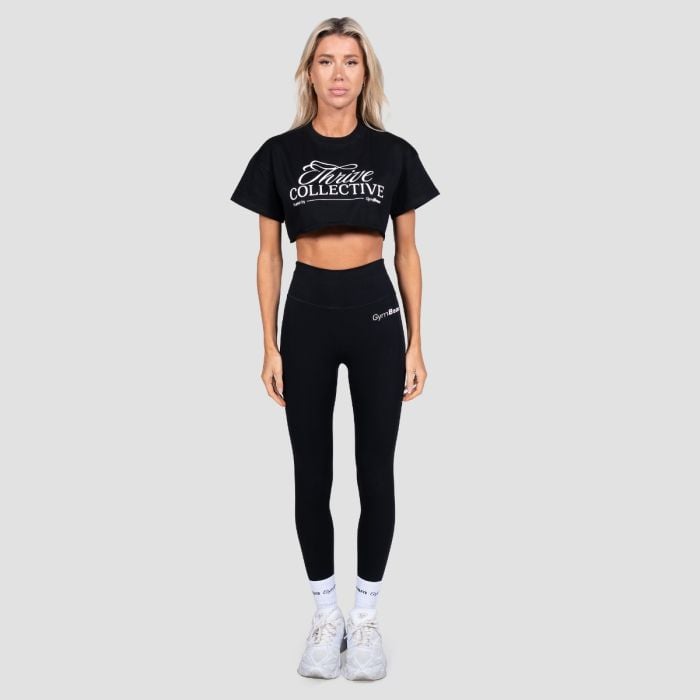 Tricou pentru femei cropped Thrive Black - GymBeam L
