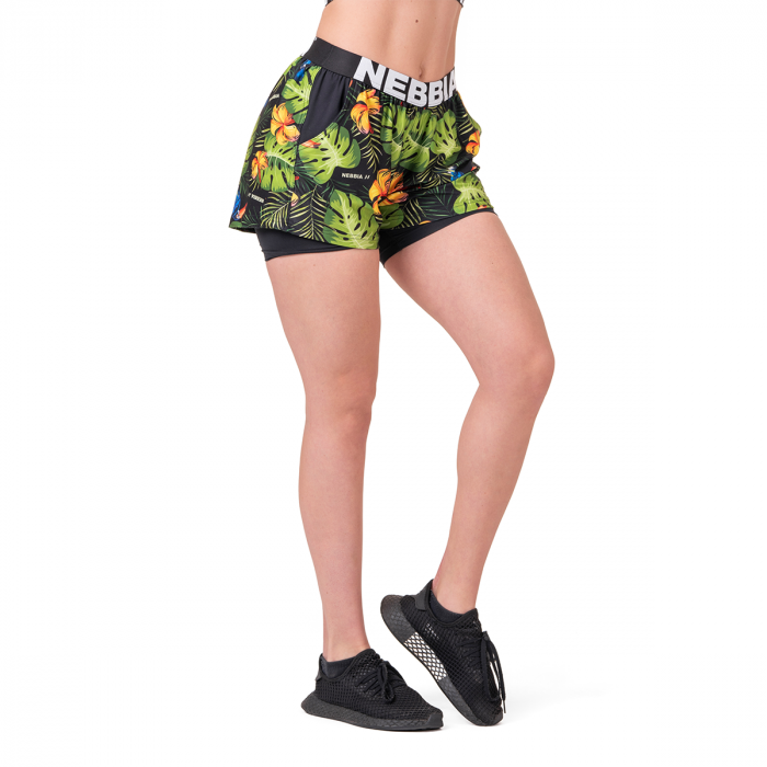 Pantaloni scurți pentru femei High Energy double layer Green - NEBBIA
