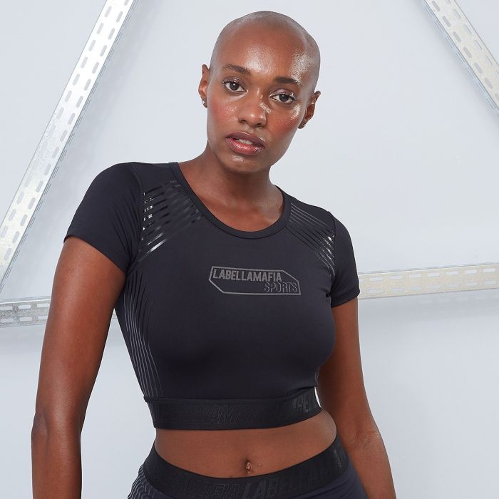 Tricou pentru femei CropTop Techwear Vibes Black - LABELLAMAFIA