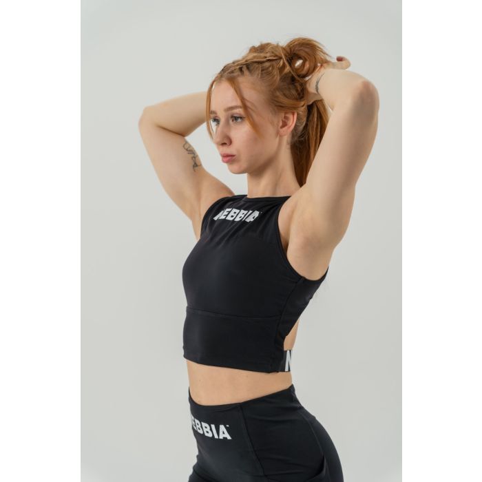 Maiou pentru femei sport Crop Top Gym Therapy Black - NEBBIA S