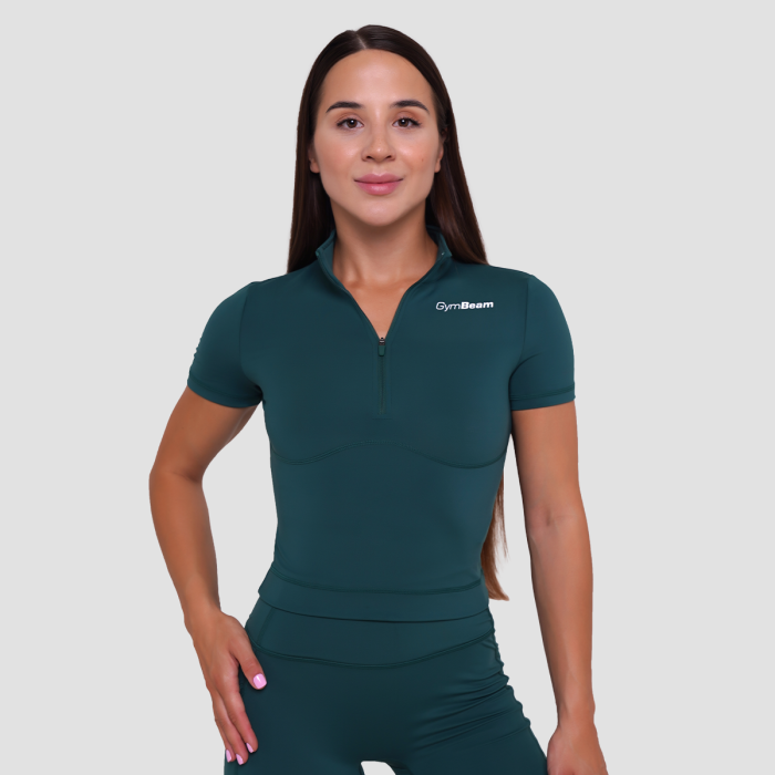 Tricou pentru femei Cropped Ignite Dark Green - GymBeam S