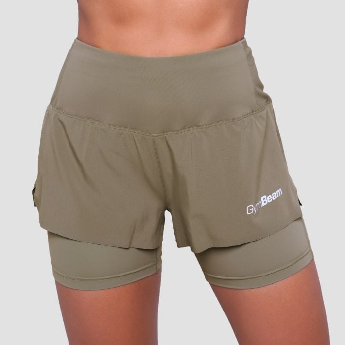 Pantaloni scurți de alergare pentru femei 2in1 Pulse Vetiver - GymBeam L
