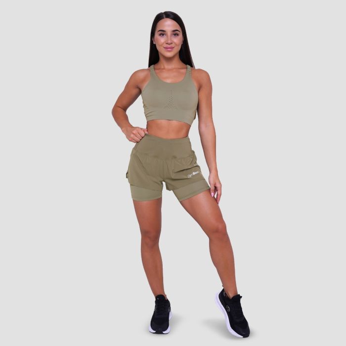 Pantaloni scurți de alergare pentru femei 2in1 Pulse Vetiver - GymBeam L