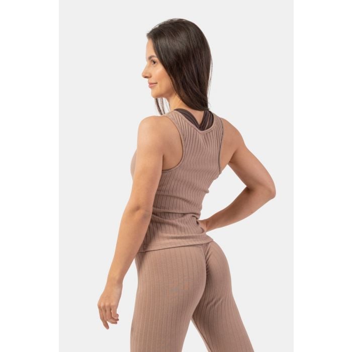 Maiou pentru femei Tank Top Ribbed Organic Cotton Brown - NEBBIA XS