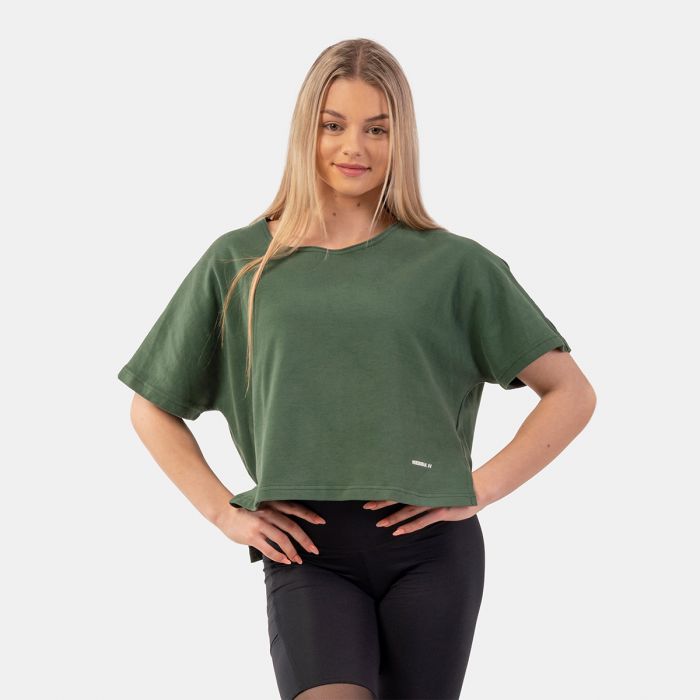 Tricou pentru femei The Minimalist Crop Top Dark Green - NEBBIA