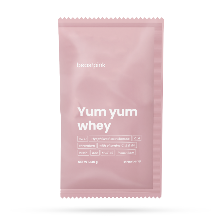 Mostră Yum Yum Whey - BeastPink 30 g - caramel biscuit