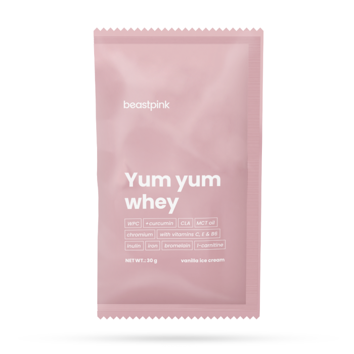 Mostră Yum Yum Whey - BeastPink 30 g - caramel biscuit