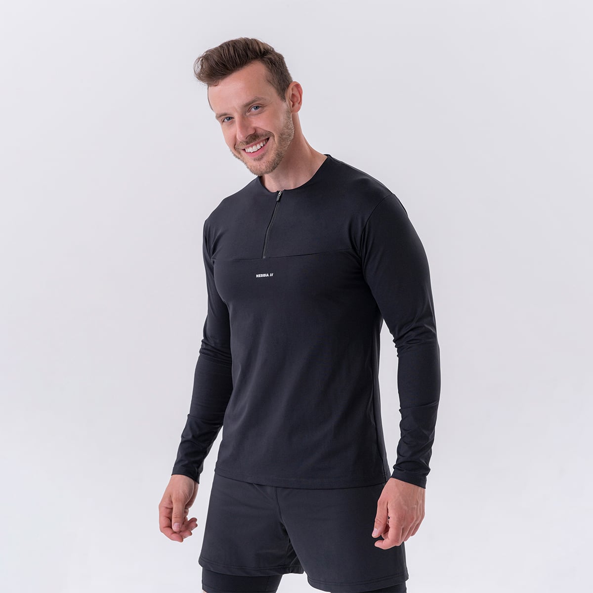 Tricou pentru bărbați Long-Sleeve Layer Up Black - NEBBIA