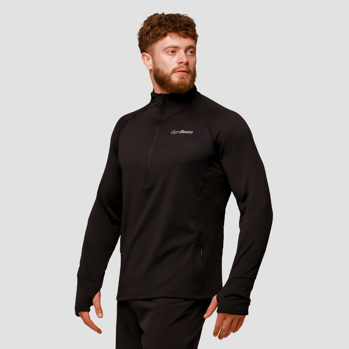 Hanorac de alergare 1/2 Zip Pulse Black - GymBeam