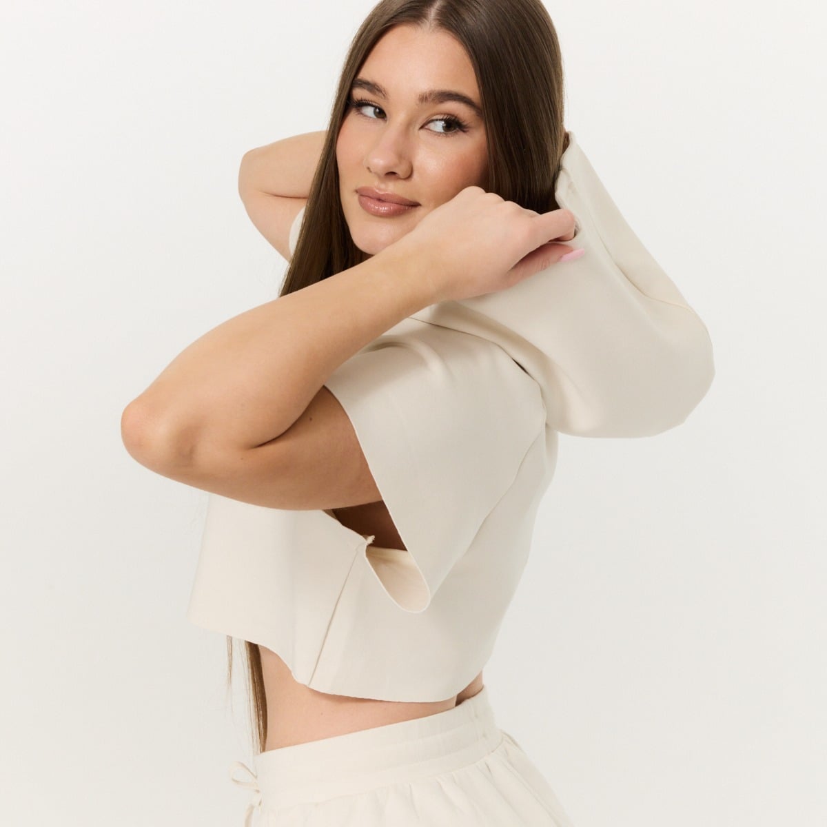 Hanorac pentru femei Relay Cropped Pearl - GymBeam