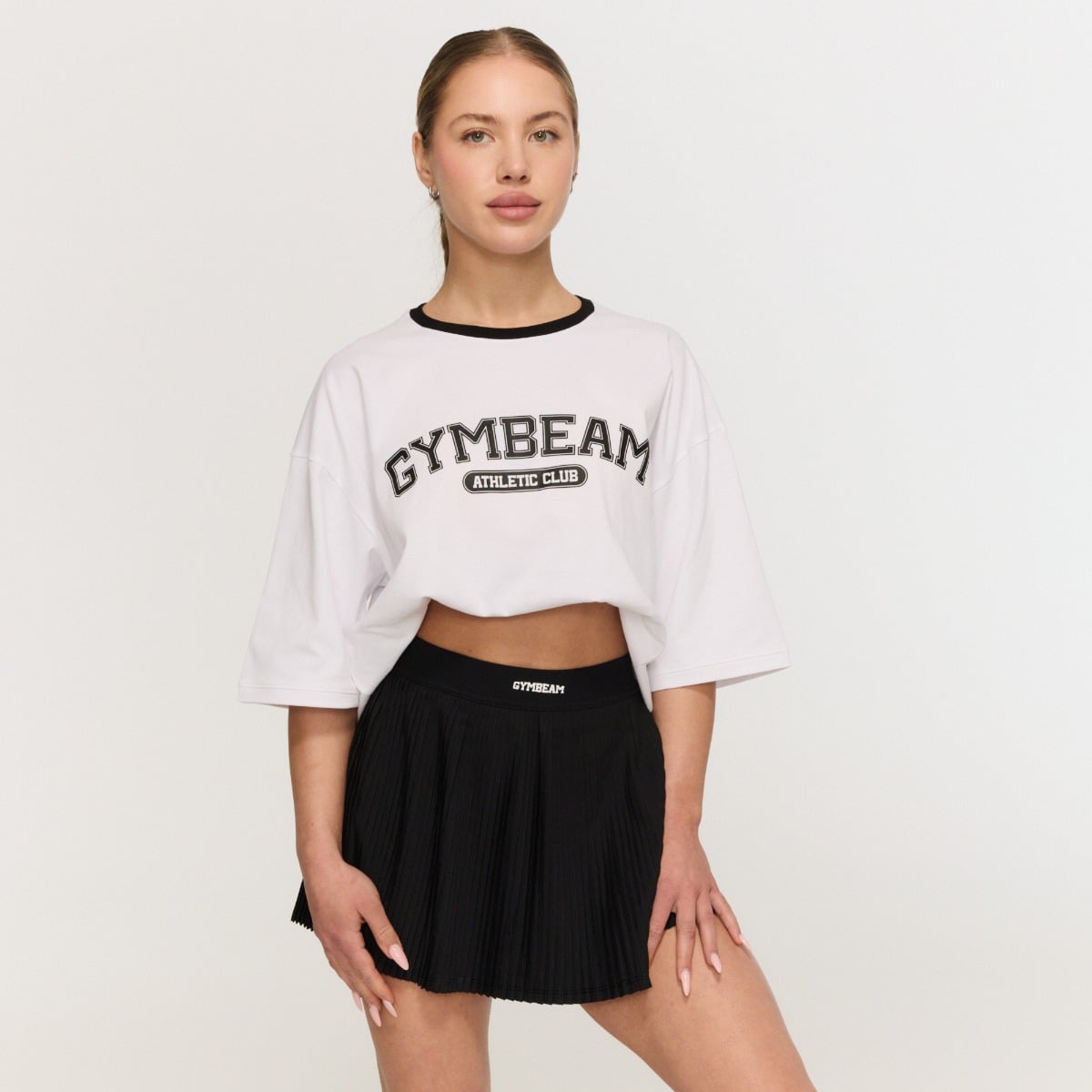 Tricou pentru femei Oversized Varsity White - GymBeam