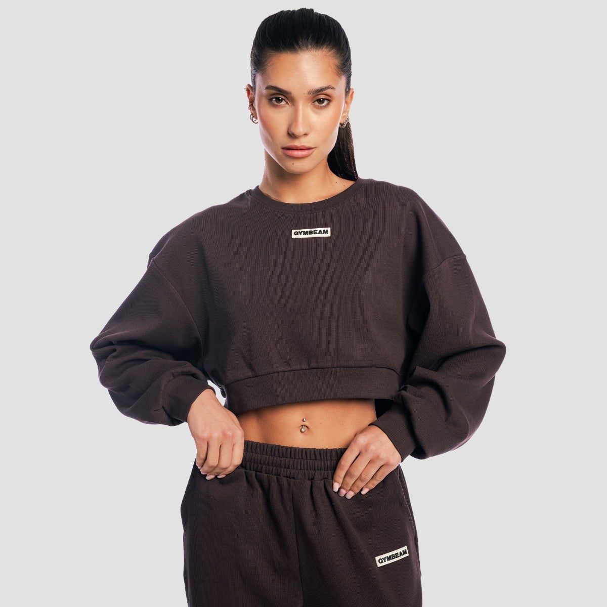 Hanorac pentru femei Cropped Aura Tee Brown - GymBeam