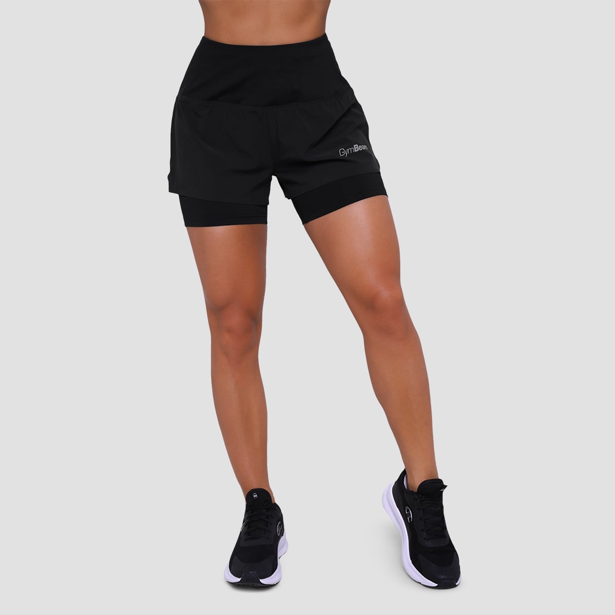 Pantaloni scurți de alergare pentru femei 2in1 Pulse Black - GymBeam