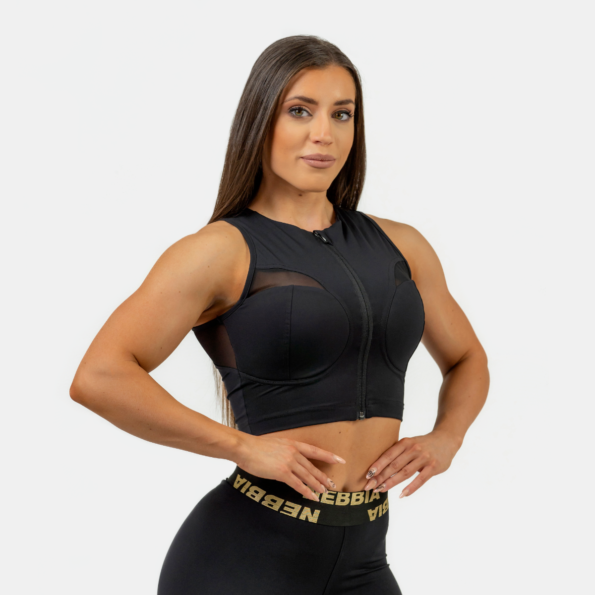 Top pentru femei Push-Up Intense Mesh Black/Gold - NEBBIA