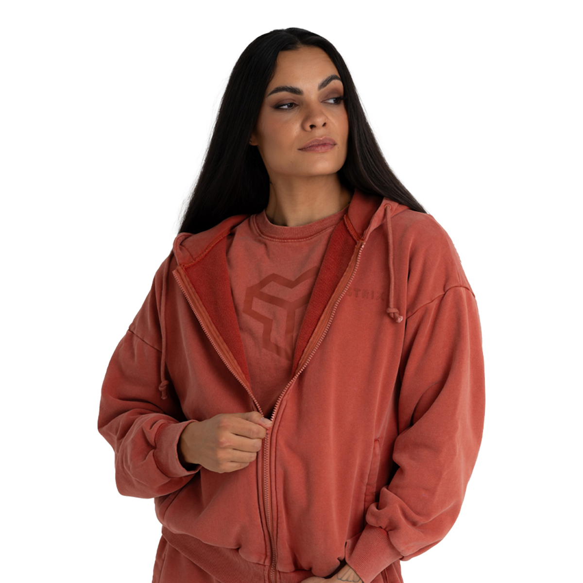 STRIX Hanorac pentru femei Zip Washed Terra · záber 7