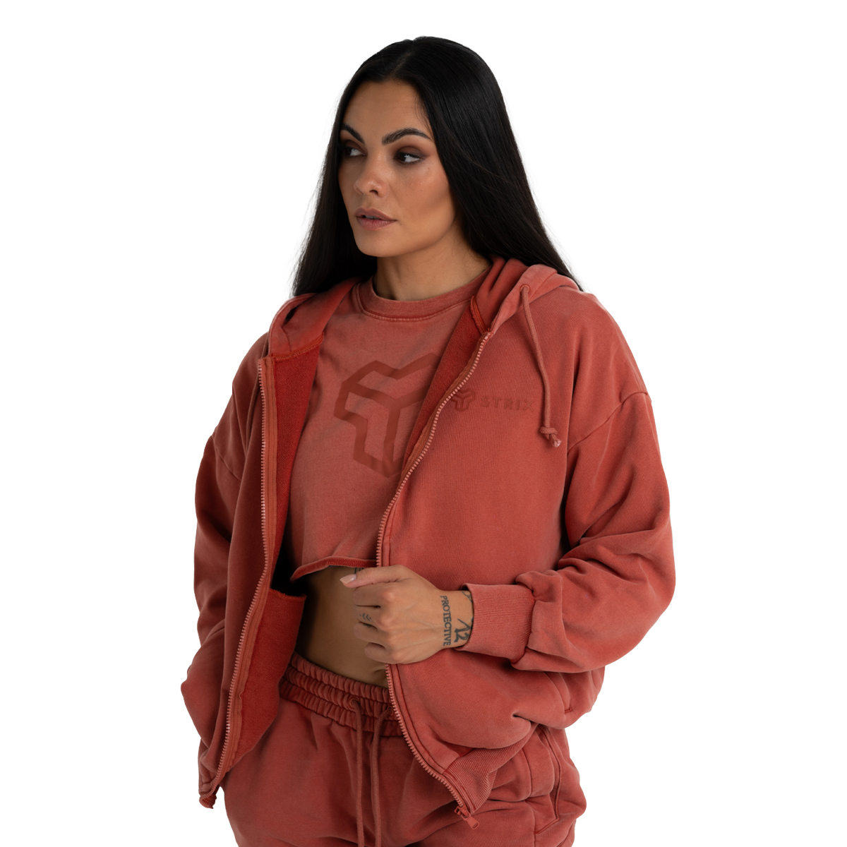 STRIX Hanorac pentru femei Zip Washed Terra · záber 11