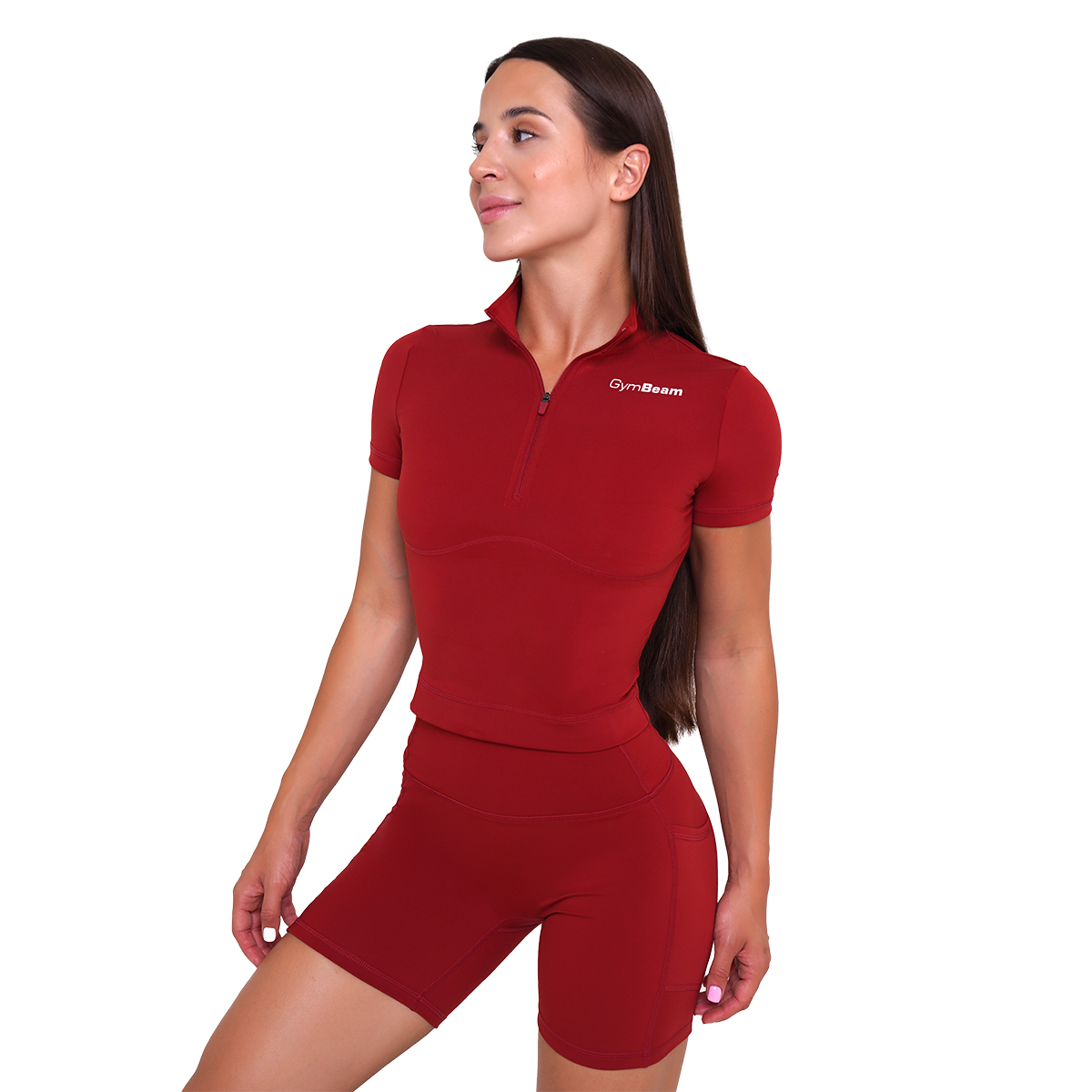 GymBeam Tricou pentru femei Cropped Ignite Dark Red · záber 8