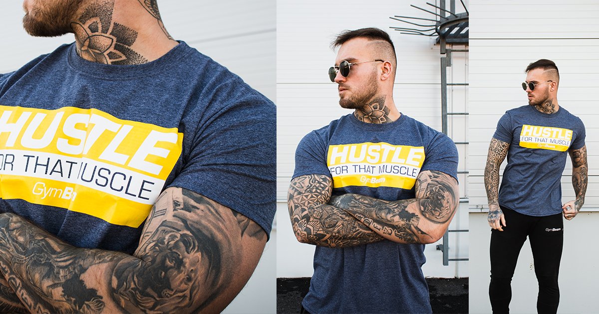 Tricou Hustle For That Muscle Heather Navy - GymBeam