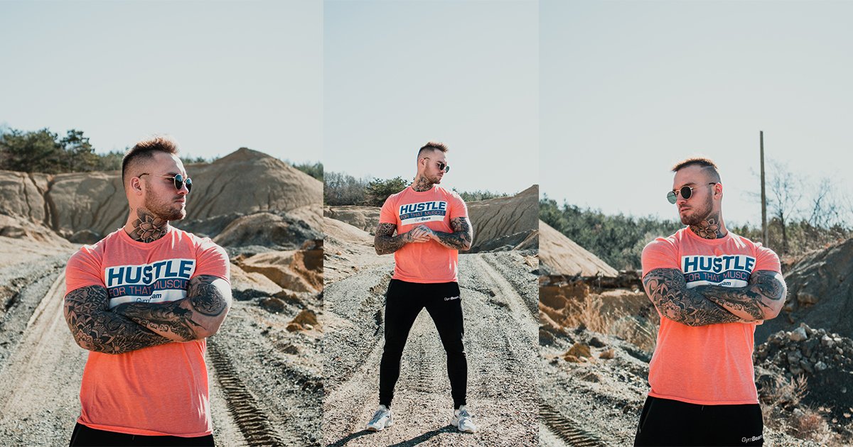 Tricou Hustle For That Muscle Heather Orange - GymBeam